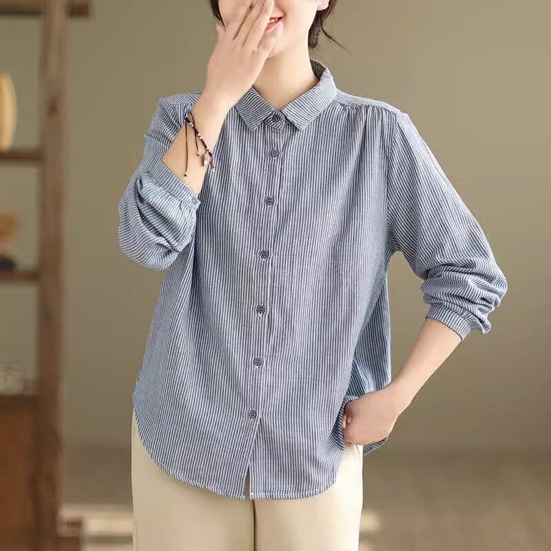 Women Spring Minimalist Casual Solid Stripe Blouse