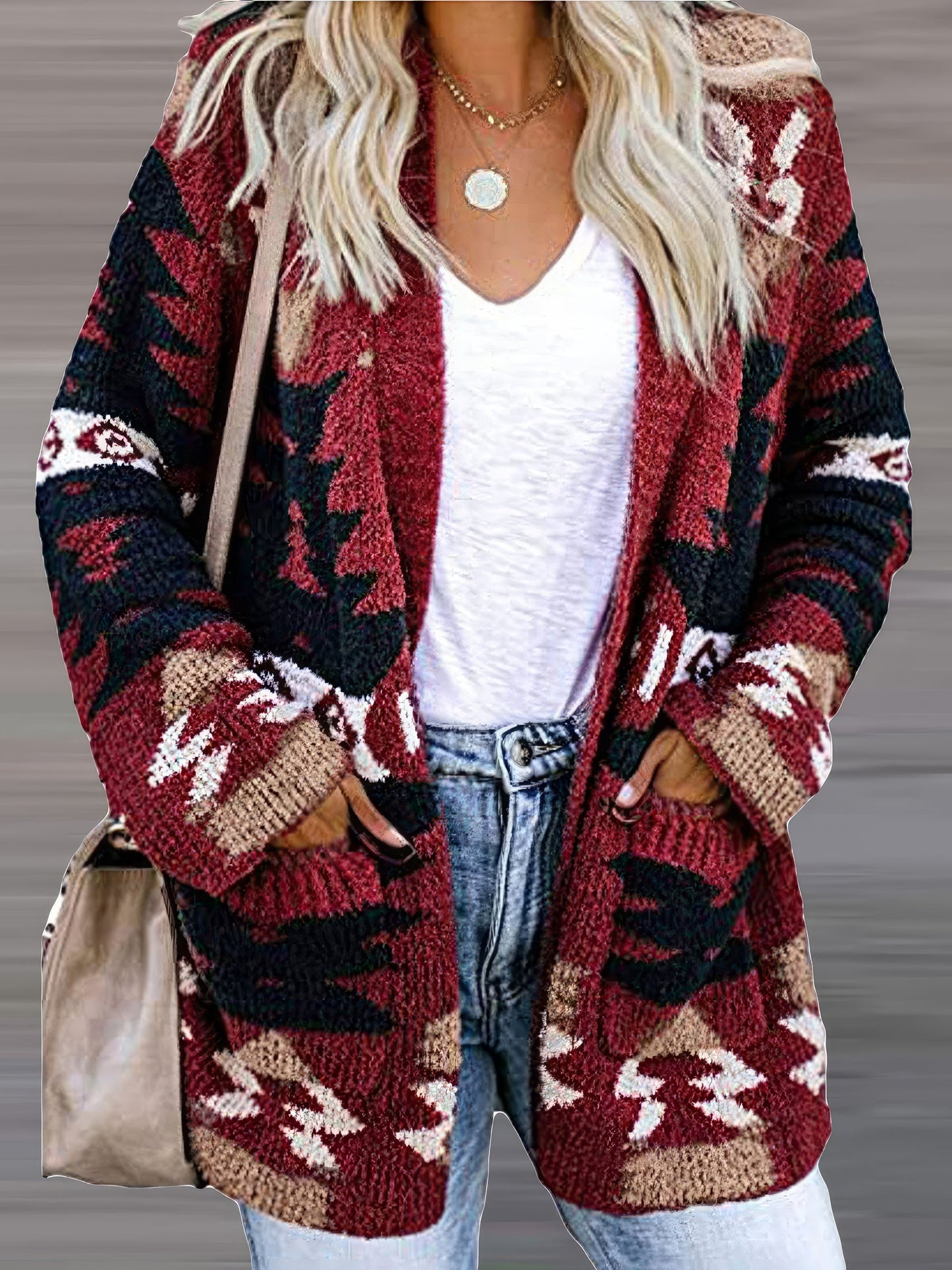 Cardigans Printed Pocket Casual Long Sleeve Knitted Cardigan - LuckyFash™