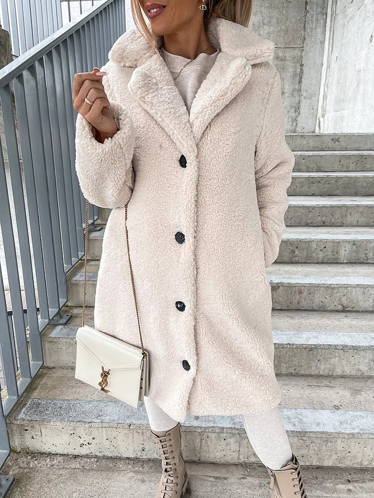 Coats Lapel Single Breasted Long Sleeve Plush Long Coat - LuckyFash™