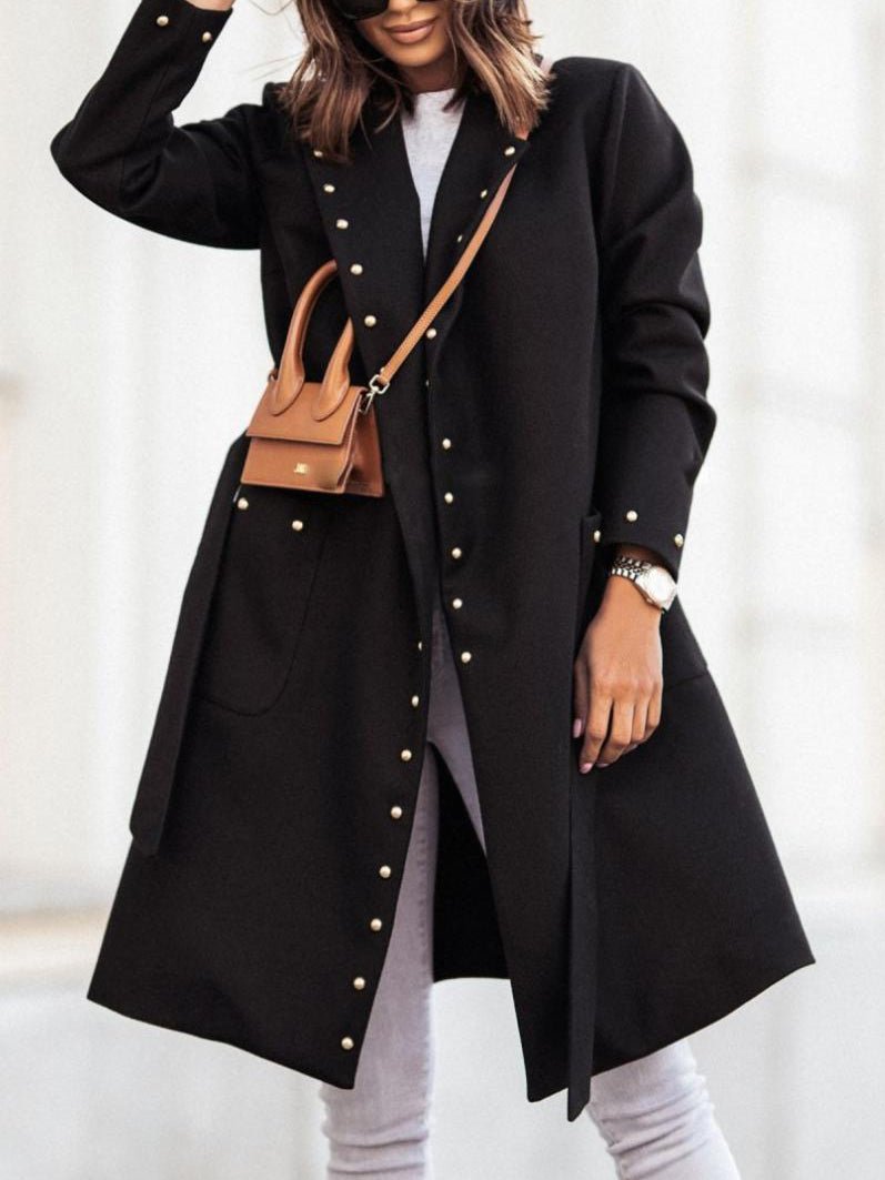 Coats Simple Double Breasted Rivet Lapel Wool Coat - LuckyFash™