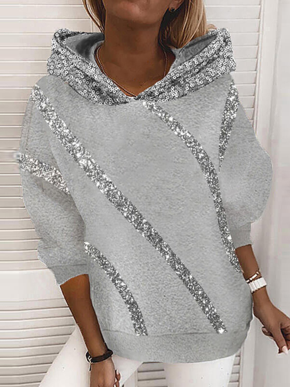 Hoodies Loose Sequined Long Sleeve Hoodie - LuckyFash™