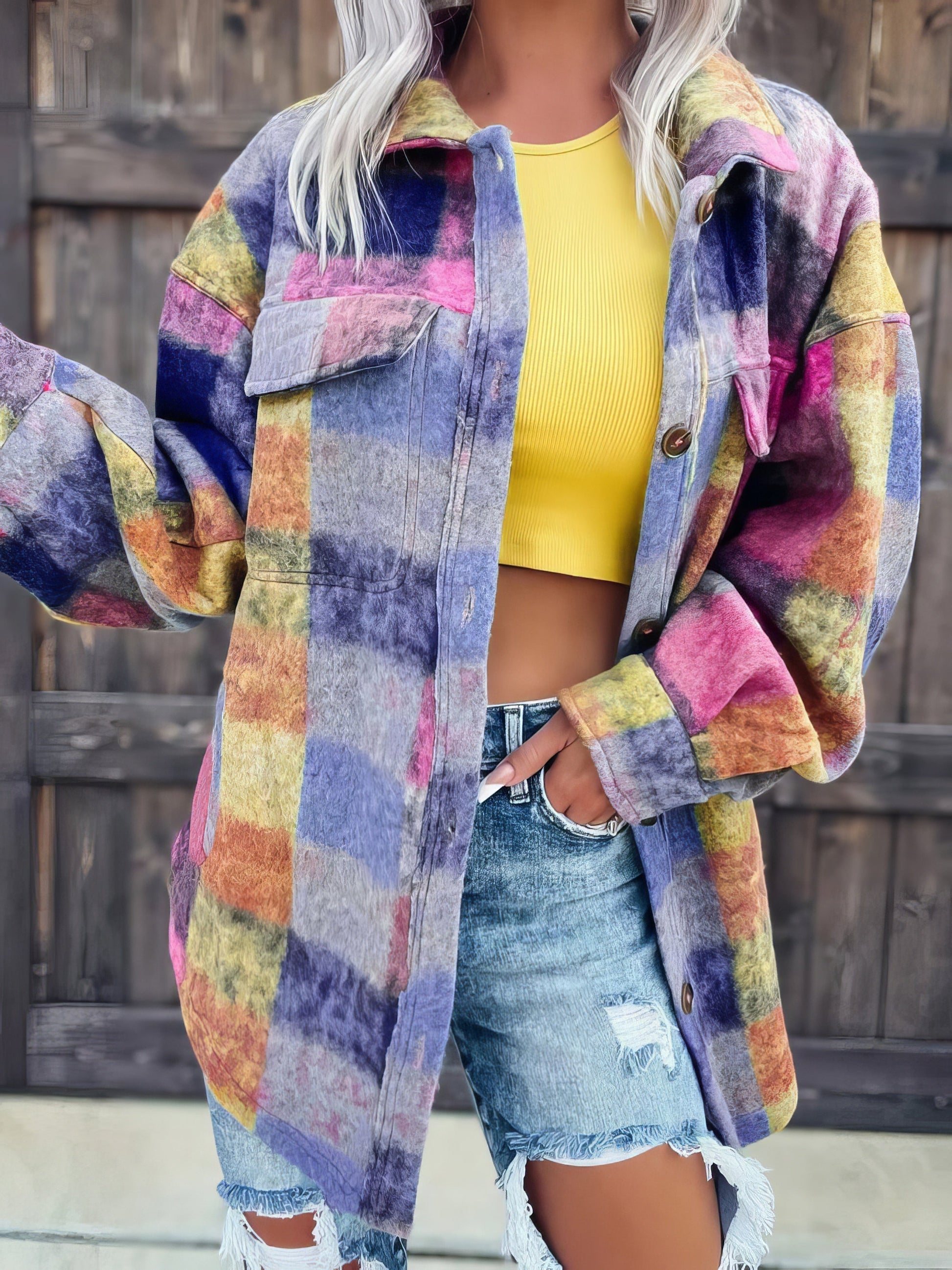 Jackets Tie-Dye Print Lapel Wool Long Sleeve Jackets - LuckyFash™