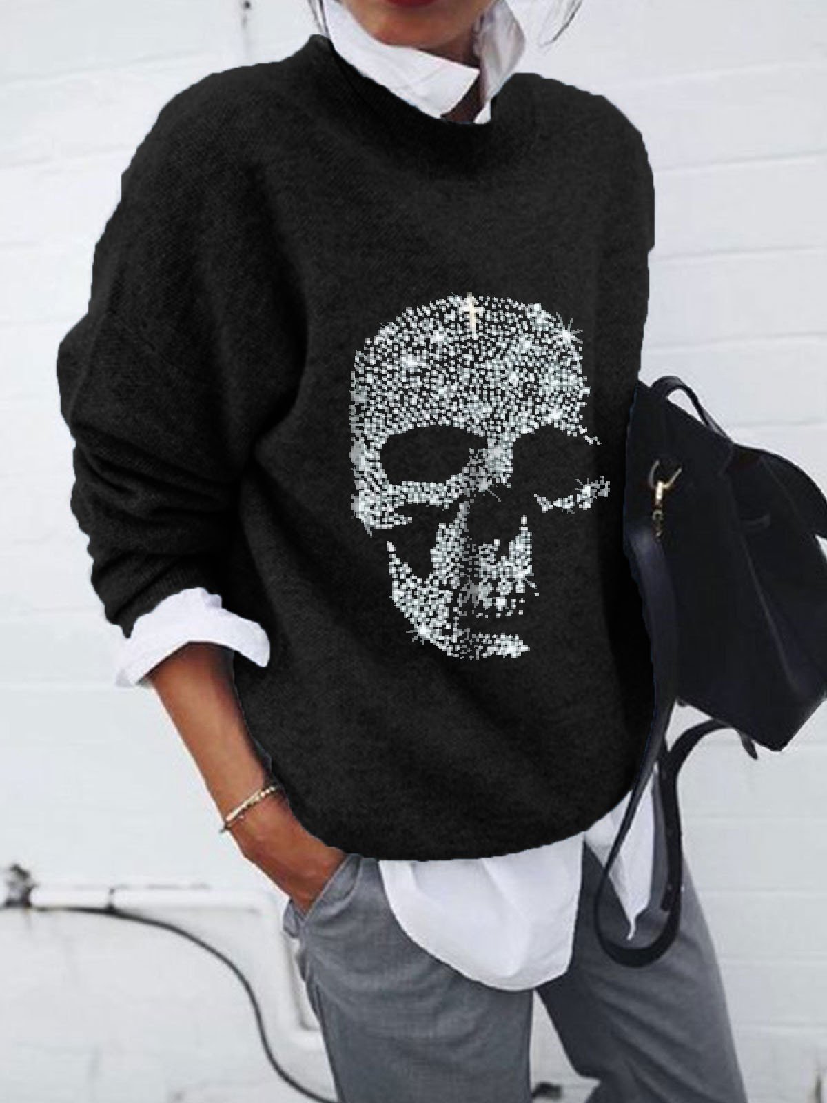 Women's Sweaters Skull Print Long Sleeve Casual Sweater - Cardigans & Sweaters - INS | Online Fashion Free Shipping Clothing, Dresses, Tops, Shoes - 1/11/2021 - 20-30 - Cardigans & Sweaters