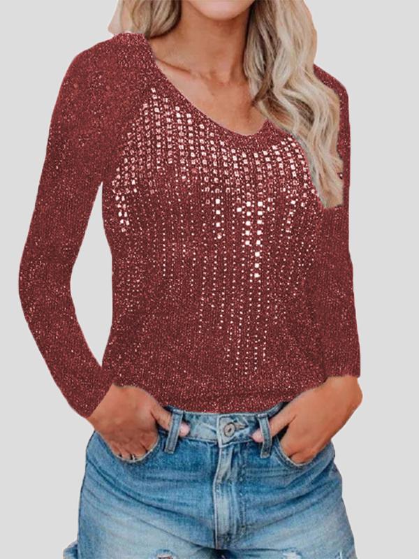 Women's Sweaters V-Neck Long Sleeve Nightclub Sparkling Diamond-Studded Knitted Sweater - LuckyFash™